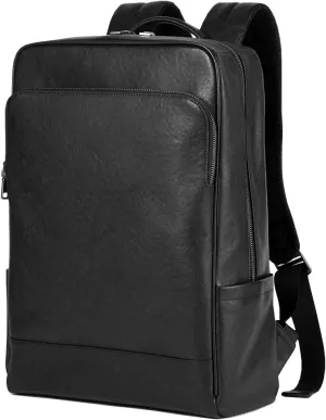 15.6 Inch Genuine Leather Laptop Backpack for Men Women, Business Travel Backpack Hiking Rucksack Daypack (1#Black)
