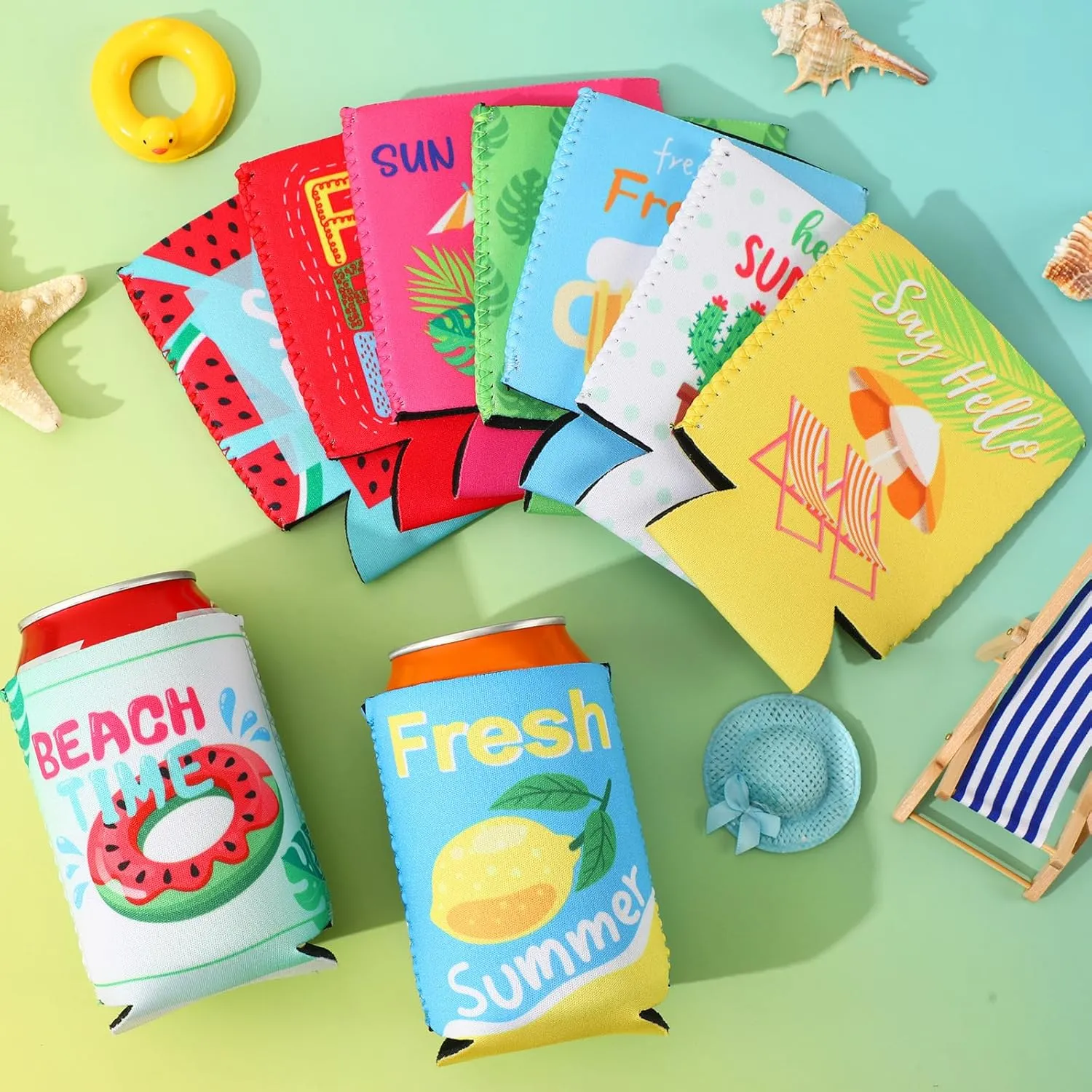 18 Pack Funny Can Cooler Sleeves Beer Drink Can Bottle Cooler Sleeves Cooler Collapsible for Summer Holiday Beach Themed Party Decorations Supplies Favors