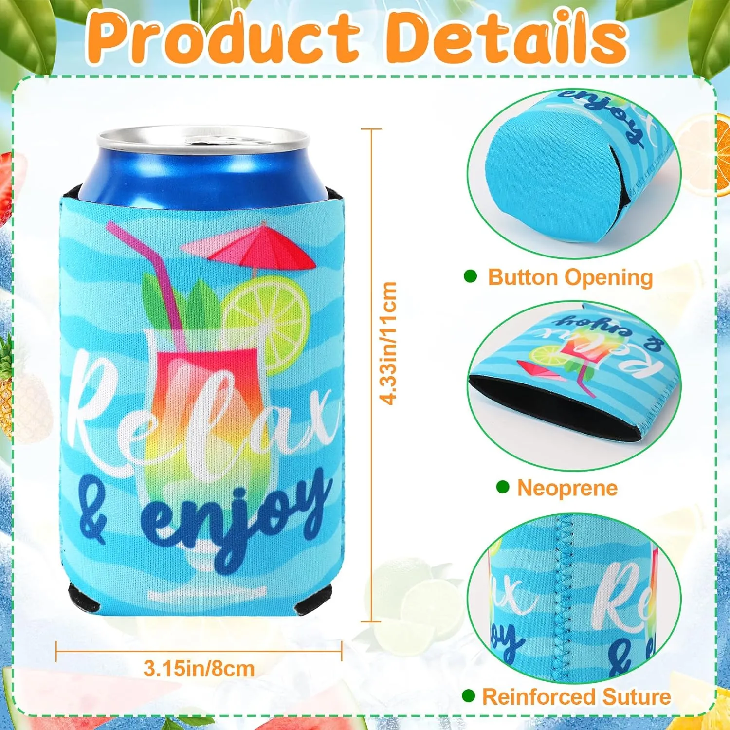 18 Pack Funny Can Cooler Sleeves Beer Drink Can Bottle Cooler Sleeves Cooler Collapsible for Summer Holiday Beach Themed Party Decorations Supplies Favors