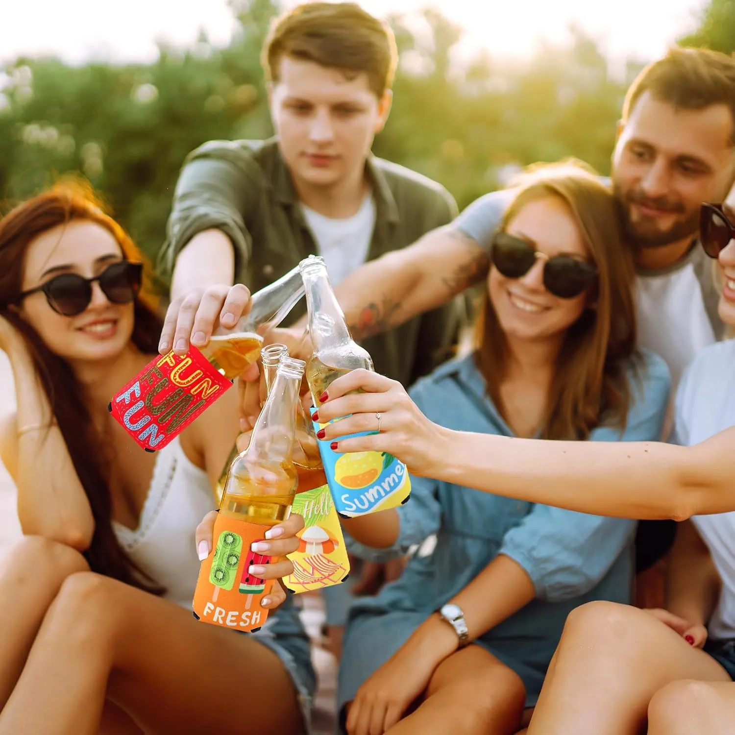 18 Pack Funny Can Cooler Sleeves Beer Drink Can Bottle Cooler Sleeves Cooler Collapsible for Summer Holiday Beach Themed Party Decorations Supplies Favors