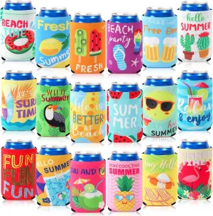18 Pack Funny Can Cooler Sleeves Beer Drink Can Bottle Cooler Sleeves Cooler Collapsible for Summer Holiday Beach Themed Party Decorations Supplies Favors