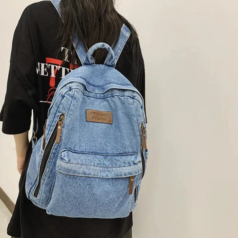 2025 Denim Fashion Backpack – Large Capacity School Rucksack with Multi Pockets, Trendy Jeans Bag for Students