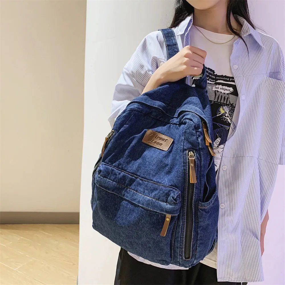 2025 Denim Fashion Backpack – Large Capacity School Rucksack with Multi Pockets, Trendy Jeans Bag for Students