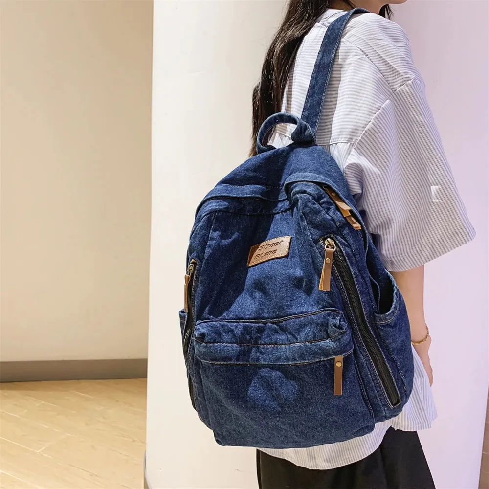 2025 Denim Fashion Backpack – Large Capacity School Rucksack with Multi Pockets, Trendy Jeans Bag for Students