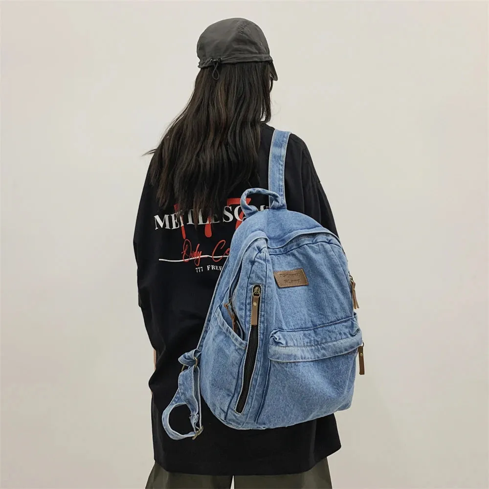 2025 Denim Fashion Backpack – Large Capacity School Rucksack with Multi Pockets, Trendy Jeans Bag for Students