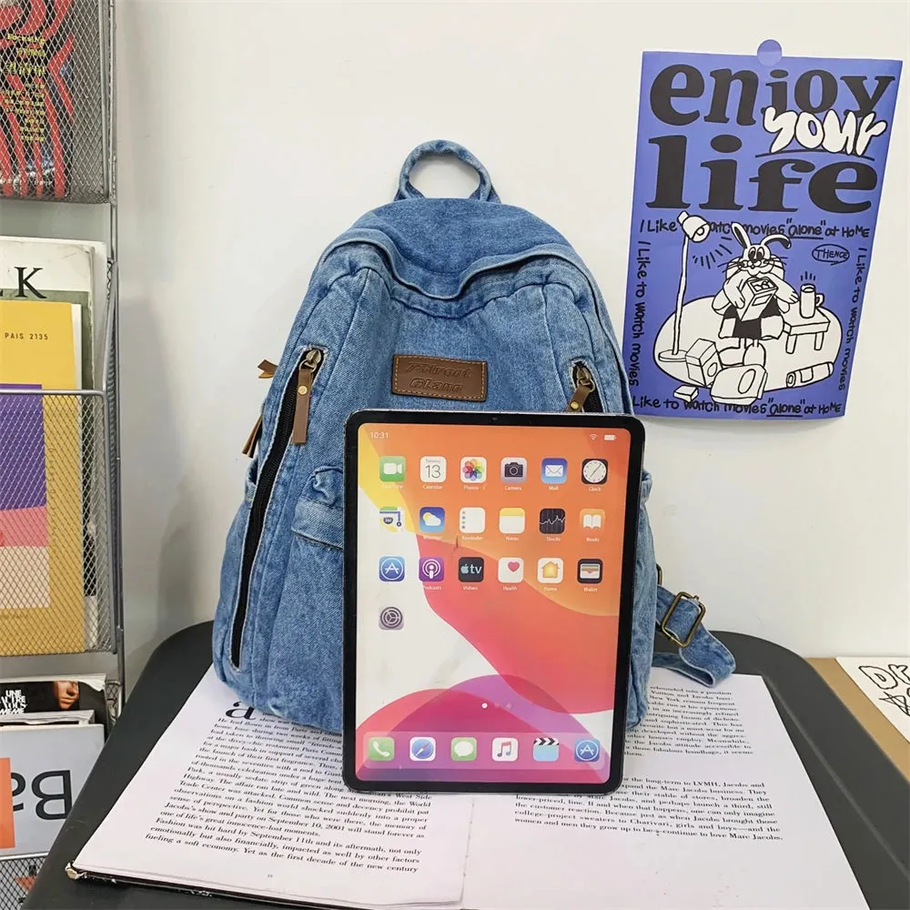 2025 Denim Fashion Backpack – Large Capacity School Rucksack with Multi Pockets, Trendy Jeans Bag for Students