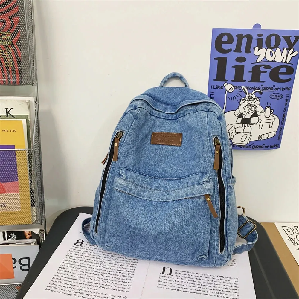 2025 Denim Fashion Backpack – Large Capacity School Rucksack with Multi Pockets, Trendy Jeans Bag for Students