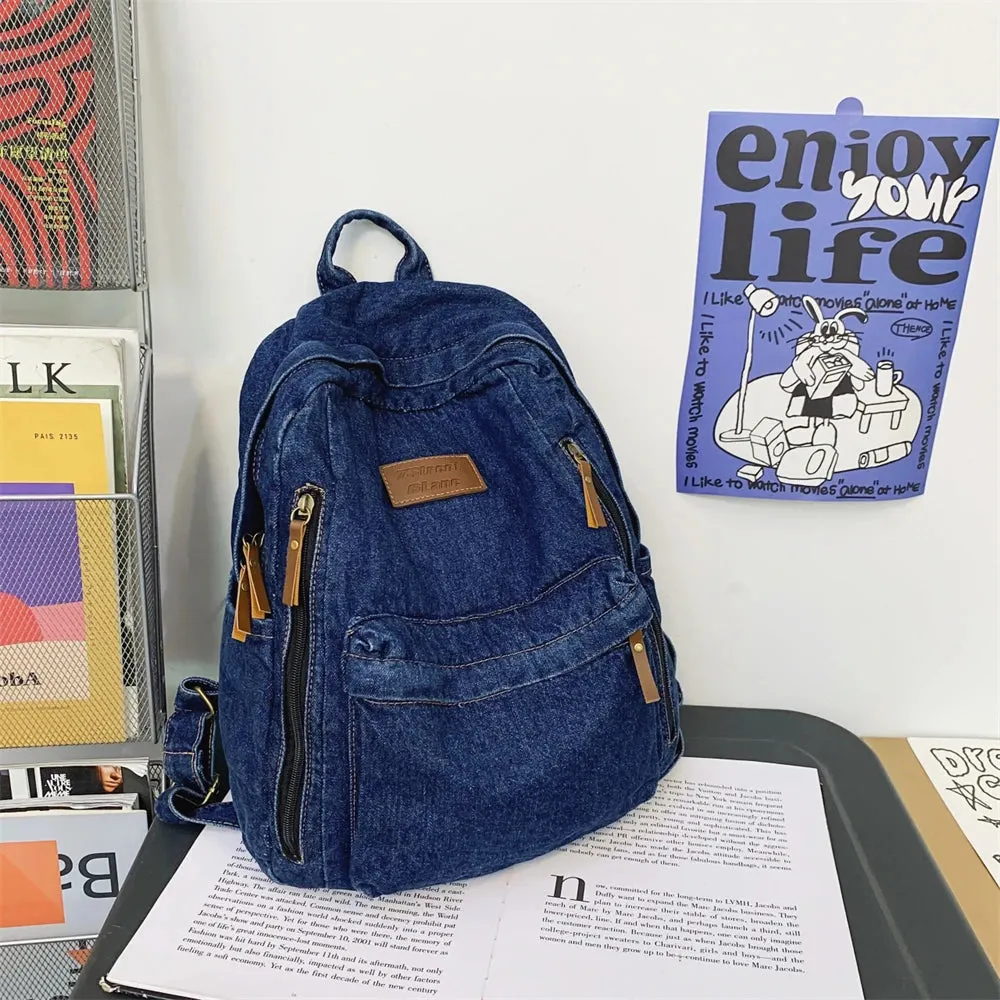 2025 Denim Fashion Backpack – Large Capacity School Rucksack with Multi Pockets, Trendy Jeans Bag for Students