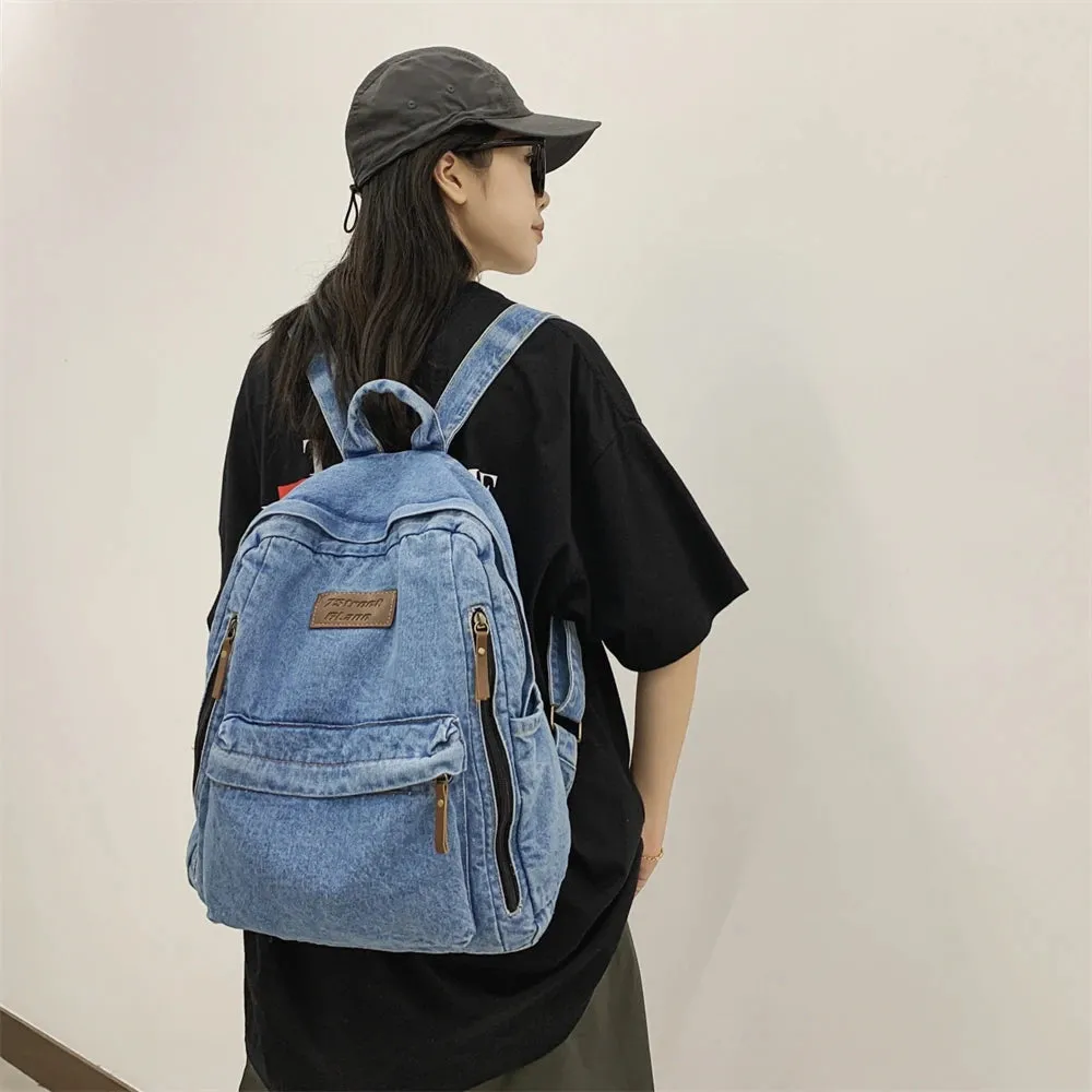 2025 Denim Fashion Backpack – Large Capacity School Rucksack with Multi Pockets, Trendy Jeans Bag for Students