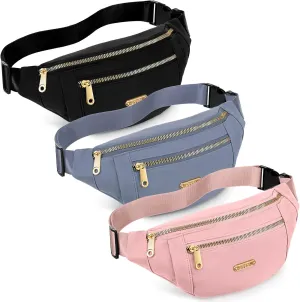 3 Pcs Waterproof Fanny Packs for Women and Men Waist Pack with Adjustable Strap Waist Pouch for Sports Running Exercise Walking Travel