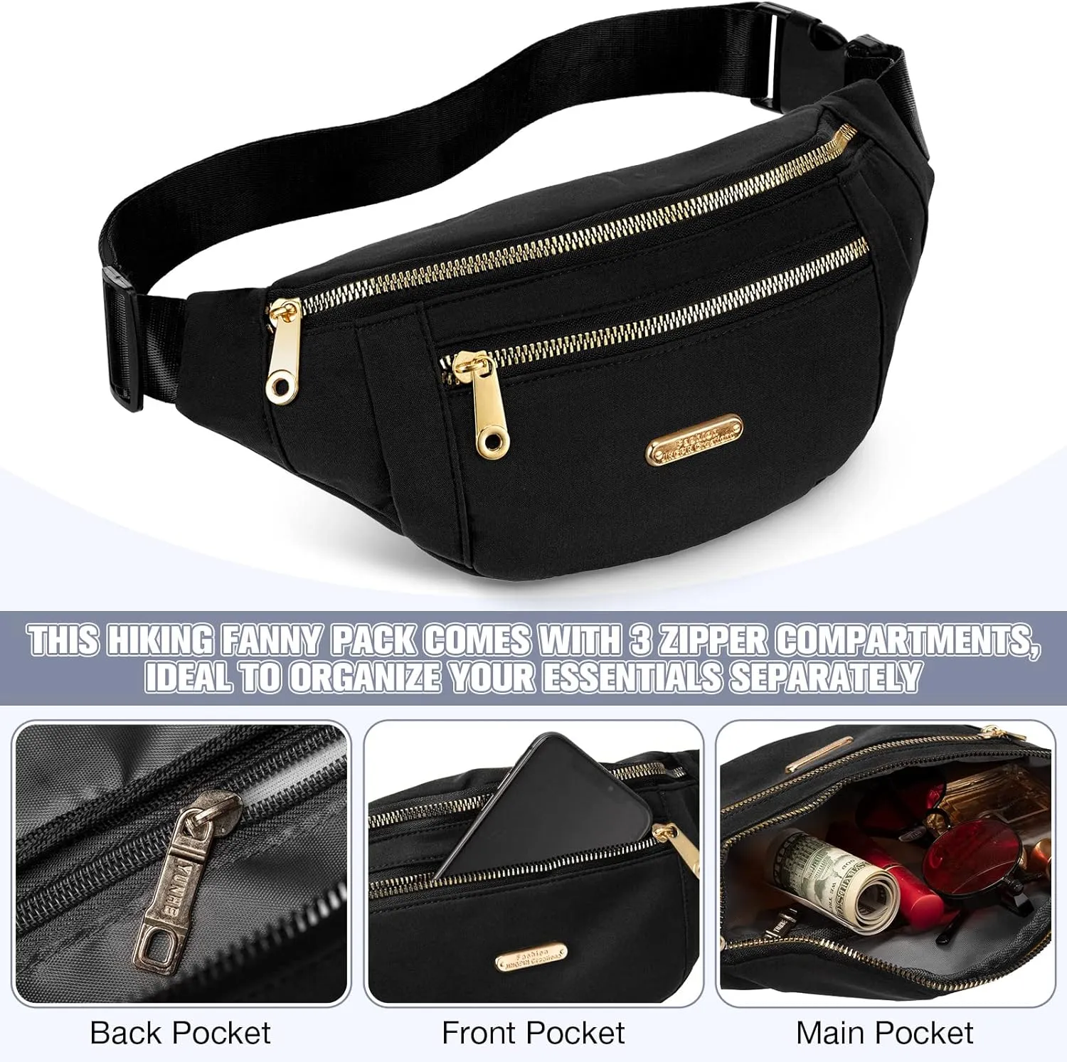 3 Pcs Waterproof Fanny Packs for Women and Men Waist Pack with Adjustable Strap Waist Pouch for Sports Running Exercise Walking Travel