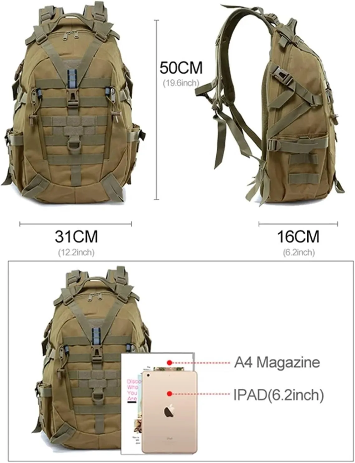 30-40L Camping Backpack Men's Travel Bags Climbing Rucksack Hiking Outdoor Reflective Shoulder Fishing Bag(Style4)