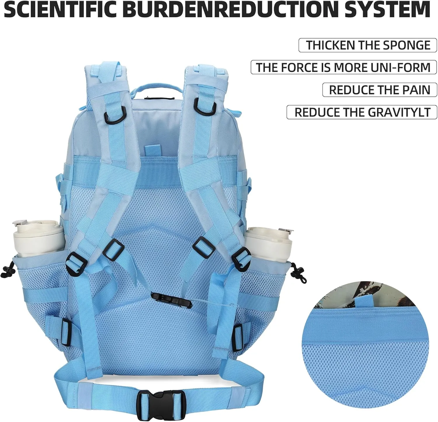 45L Tactical Assault Backpack 3 day assault pack with Molle Waterproof backpack Rucksack for Tactical Backpacks (Light blue)