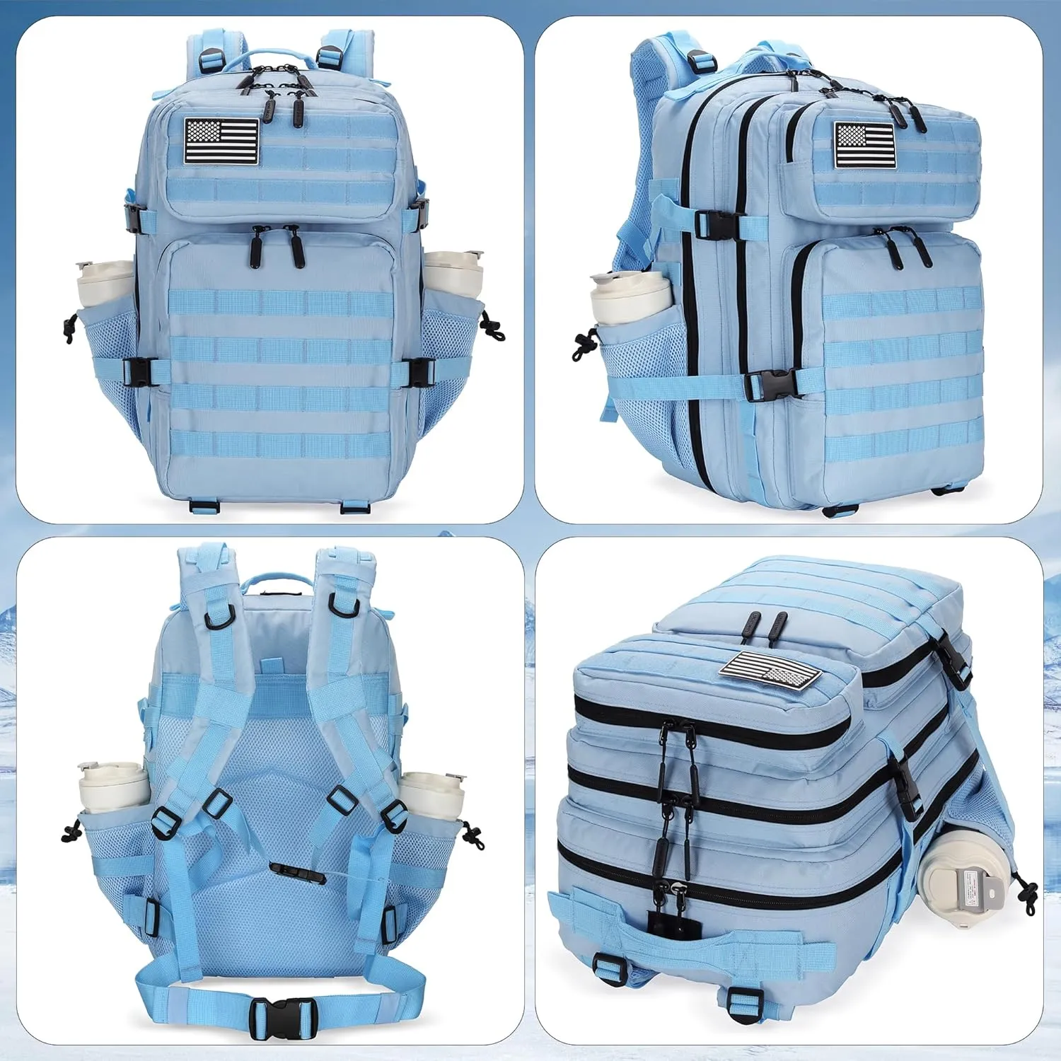 45L Tactical Assault Backpack 3 day assault pack with Molle Waterproof backpack Rucksack for Tactical Backpacks (Light blue)