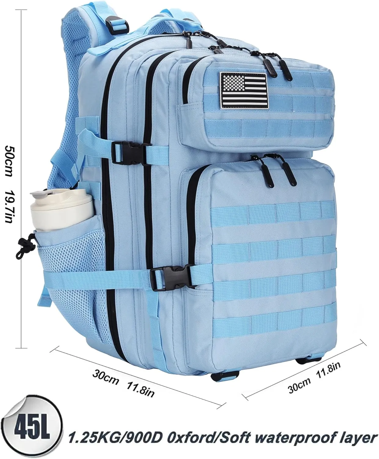 45L Tactical Assault Backpack 3 day assault pack with Molle Waterproof backpack Rucksack for Tactical Backpacks (Light blue)