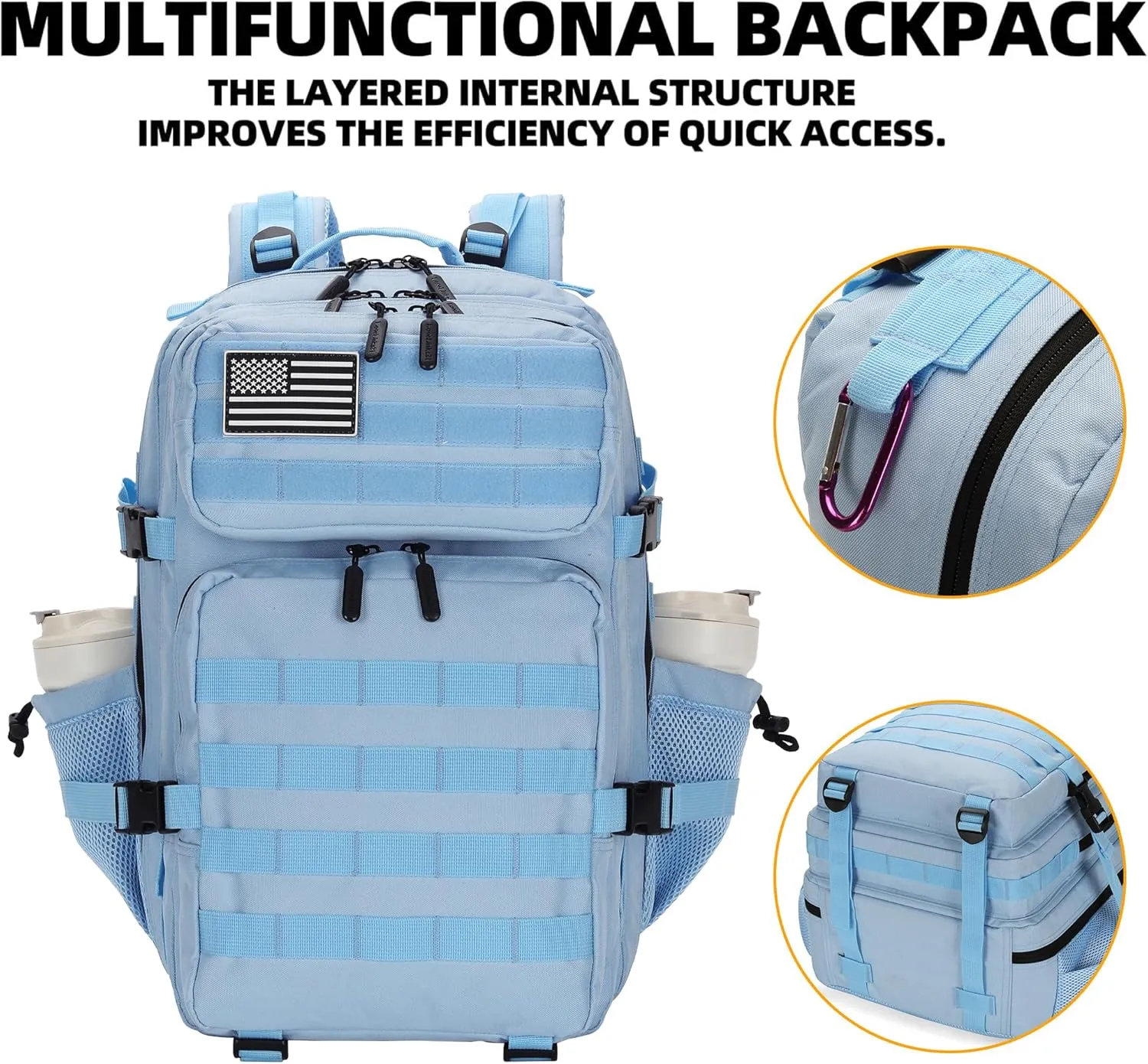 45L Tactical Assault Backpack 3 day assault pack with Molle Waterproof backpack Rucksack for Tactical Backpacks (Light blue)