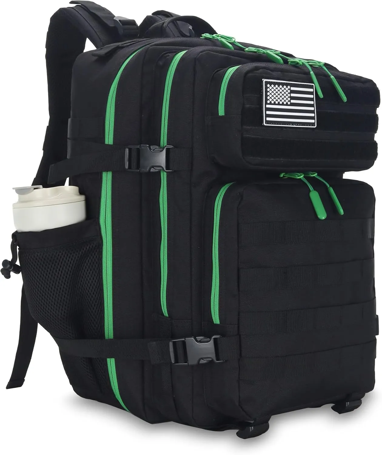 45L Tactical Assault Backpack - 3 Day Assault Pack with MOLLE Waterproof Rucksack (Back Green)