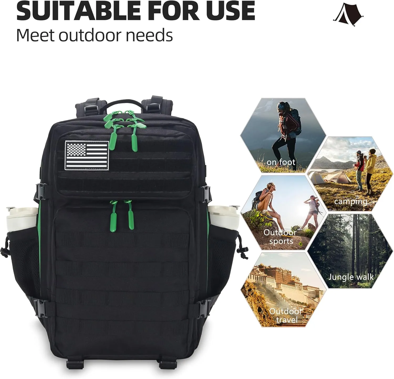 45L Tactical Assault Backpack - 3 Day Assault Pack with MOLLE Waterproof Rucksack (Back Green)