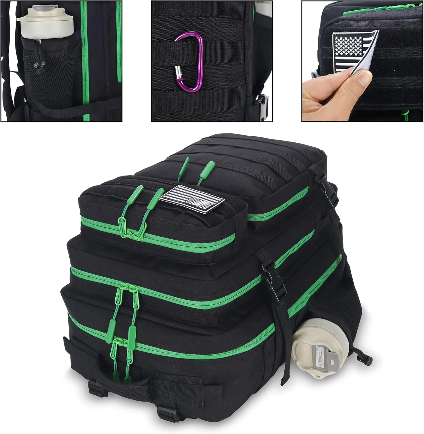 45L Tactical Assault Backpack - 3 Day Assault Pack with MOLLE Waterproof Rucksack (Back Green)
