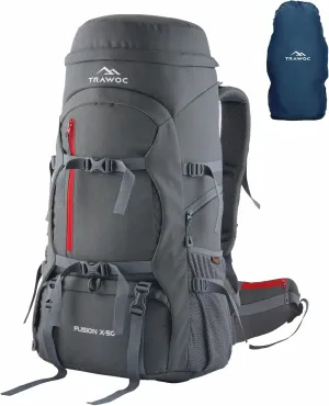50 L Internal Frame Hiking Front & Top Loading Rucksack with Water Proof Rain Cover & Shoe Compartment, Grey SHK018