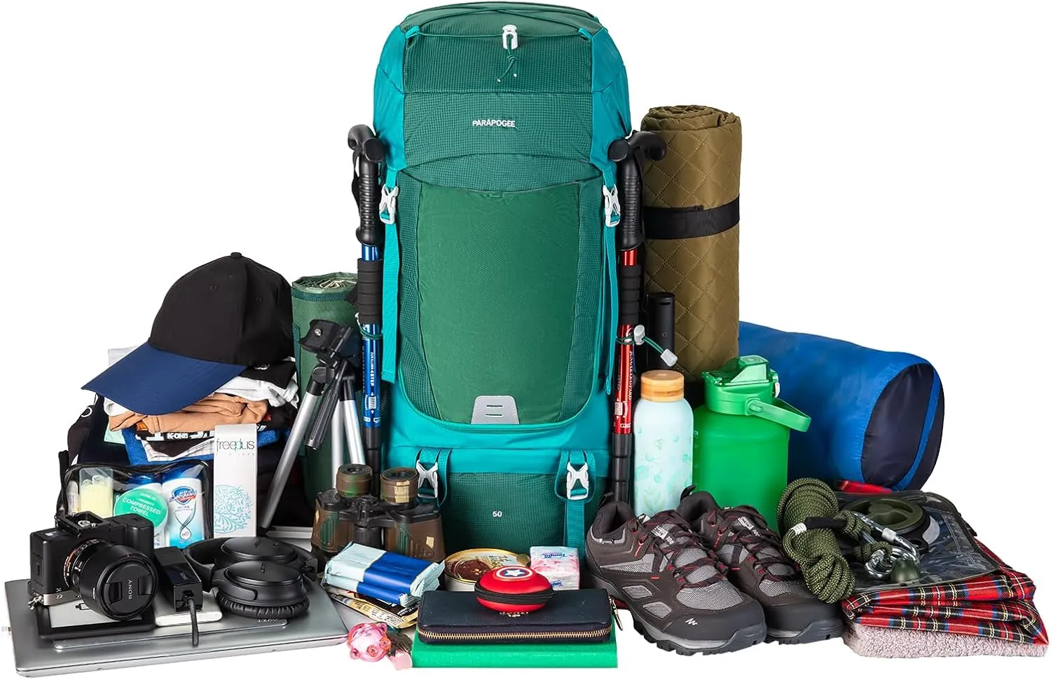 50L Hiking Backpack, Lightweight Hiking Daypack with Waterproof Rain Cover, Outdoor Travel Backpack for Climbing Camping Touring (Green)