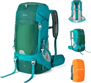 50L Hiking Backpack, Lightweight Hiking Daypack with Waterproof Rain Cover, Outdoor Travel Backpack for Climbing Camping Touring (Green)