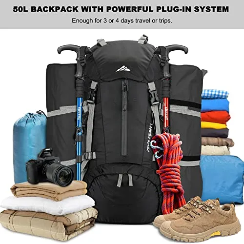50L Hiking Backpack,Waterproof Camping Essentials Bag w/ Rain Cover