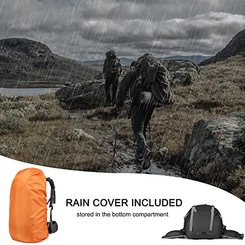50L Hiking Backpack,Waterproof Camping Essentials Bag w/ Rain Cover