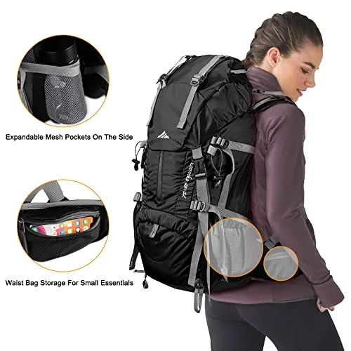 50L Hiking Backpack,Waterproof Camping Essentials Bag w/ Rain Cover