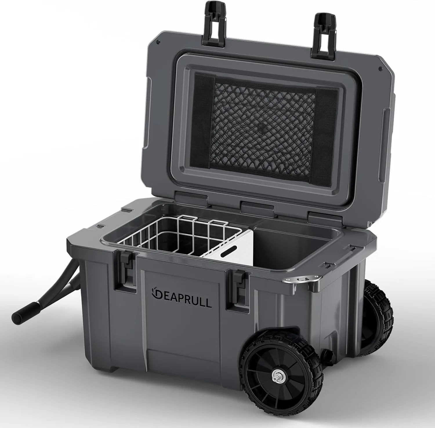 55 Quart Cooler with Wheels, Ice Chests Portable Camping Cooler Holds Ice up to 6 Days, Leak-Proof Outdoor Insulated Cooler with Handle, Cup Holders, Hard Cooler for Camping, Beach, Boat