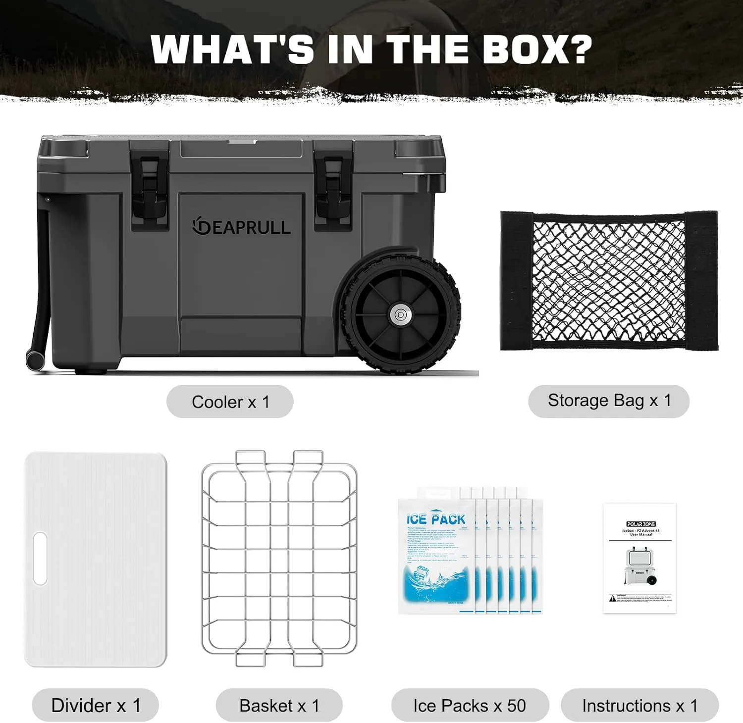 55 Quart Cooler with Wheels, Ice Chests Portable Camping Cooler Holds Ice up to 6 Days, Leak-Proof Outdoor Insulated Cooler with Handle, Cup Holders, Hard Cooler for Camping, Beach, Boat