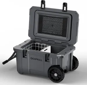 55 Quart Cooler with Wheels, Ice Chests Portable Camping Cooler Holds Ice up to 6 Days, Leak-Proof Outdoor Insulated Cooler with Handle, Cup Holders, Hard Cooler for Camping, Beach, Boat