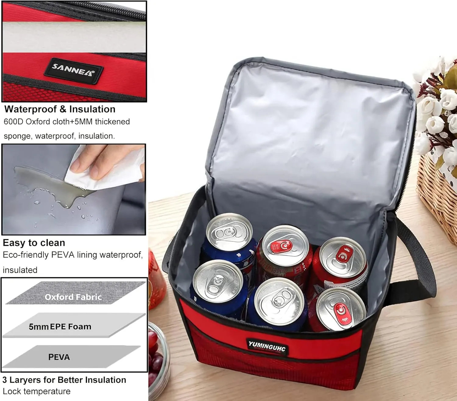 6 Can/5L Lunch Bag for Women Men Portable Lunch Box Small Cooler Bag Soft Collapsible Reusable Insulated Lunch Tote for Everyday Work Travel (Orange)