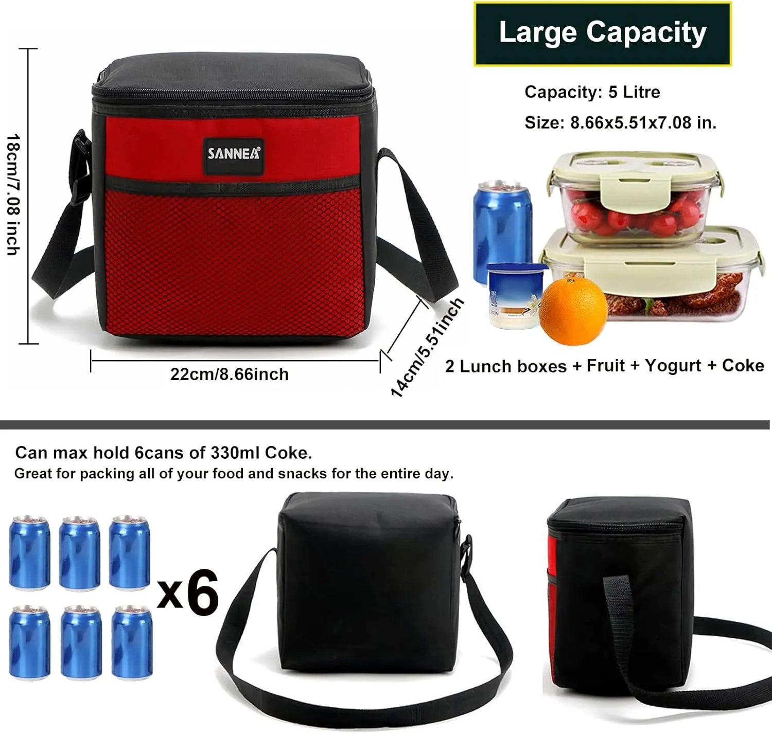 6 Can/5L Lunch Bag for Women Men Portable Lunch Box Small Cooler Bag Soft Collapsible Reusable Insulated Lunch Tote for Everyday Work Travel (Orange)