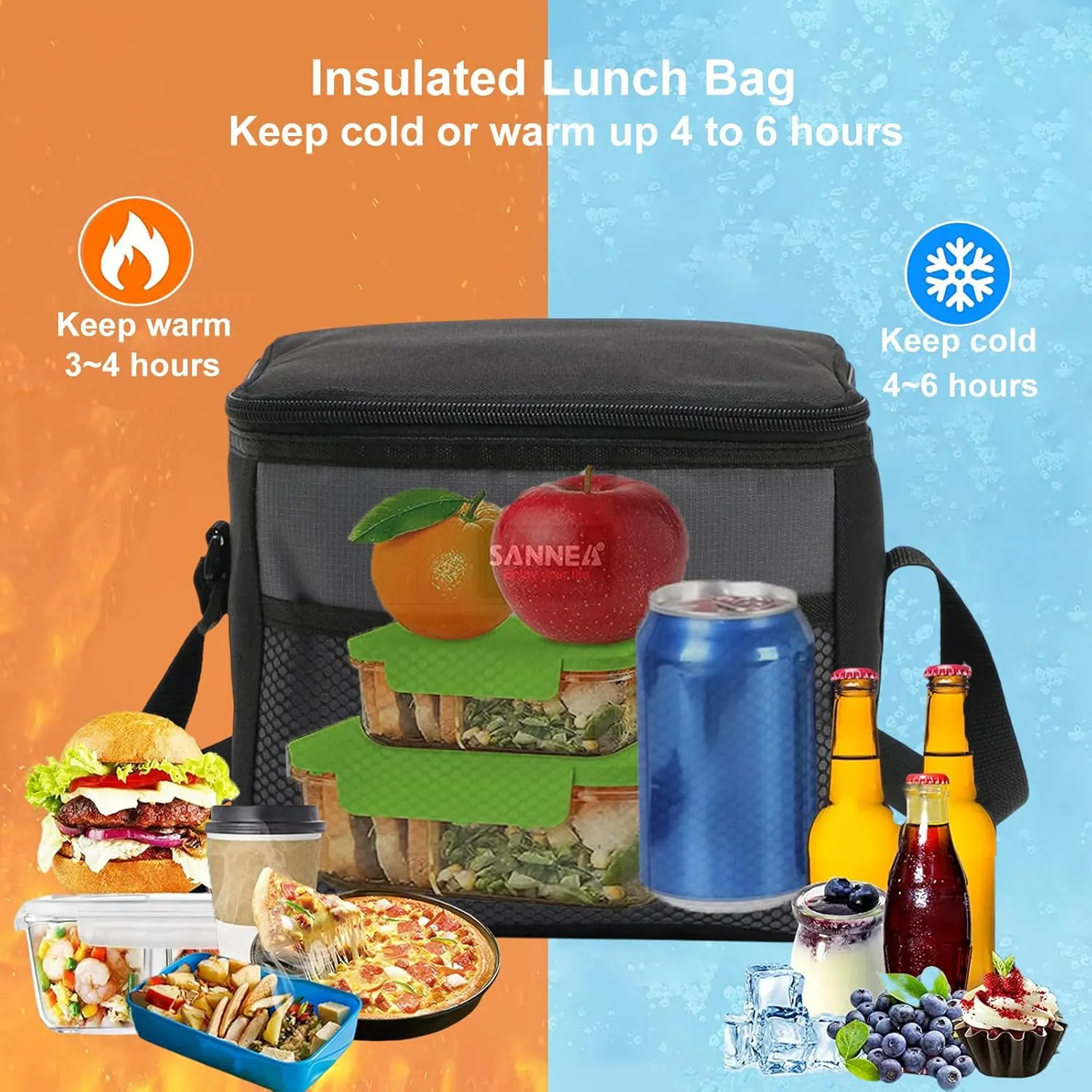 6 Can/5L Lunch Bag for Women Men Portable Lunch Box Small Cooler Bag Soft Collapsible Reusable Insulated Lunch Tote for Everyday Work Travel (Orange)