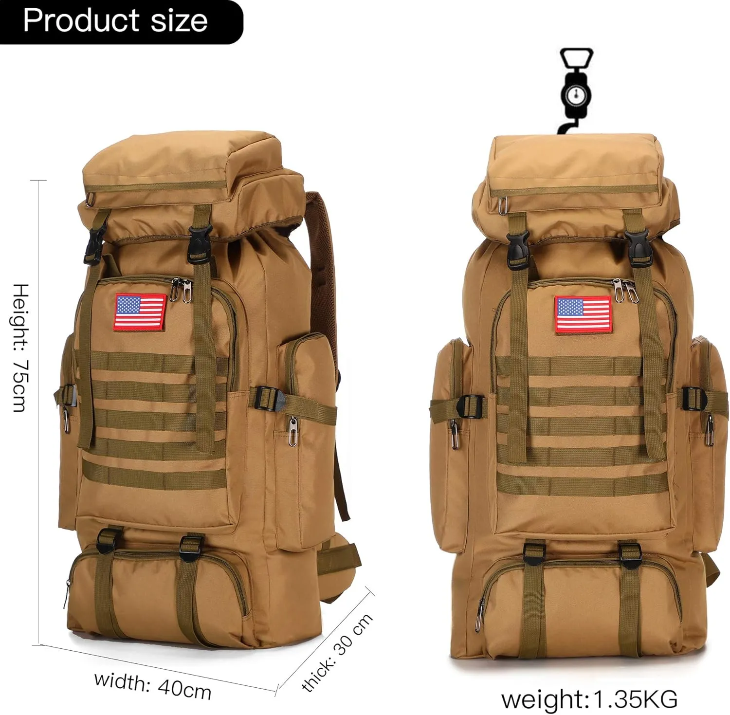 70l Hiking Backpack for Men Waterproof Military Camping Rucksack Travel Daypack