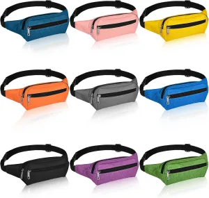 9 Pieces Neon Fanny Pack Bulk 80s 90s Sport Lightweight Belt Bag Adjustable Exercise Running Waist Bag with Adjustable Belt and 2 Zippers for Travel Women Men Running Sports Phone