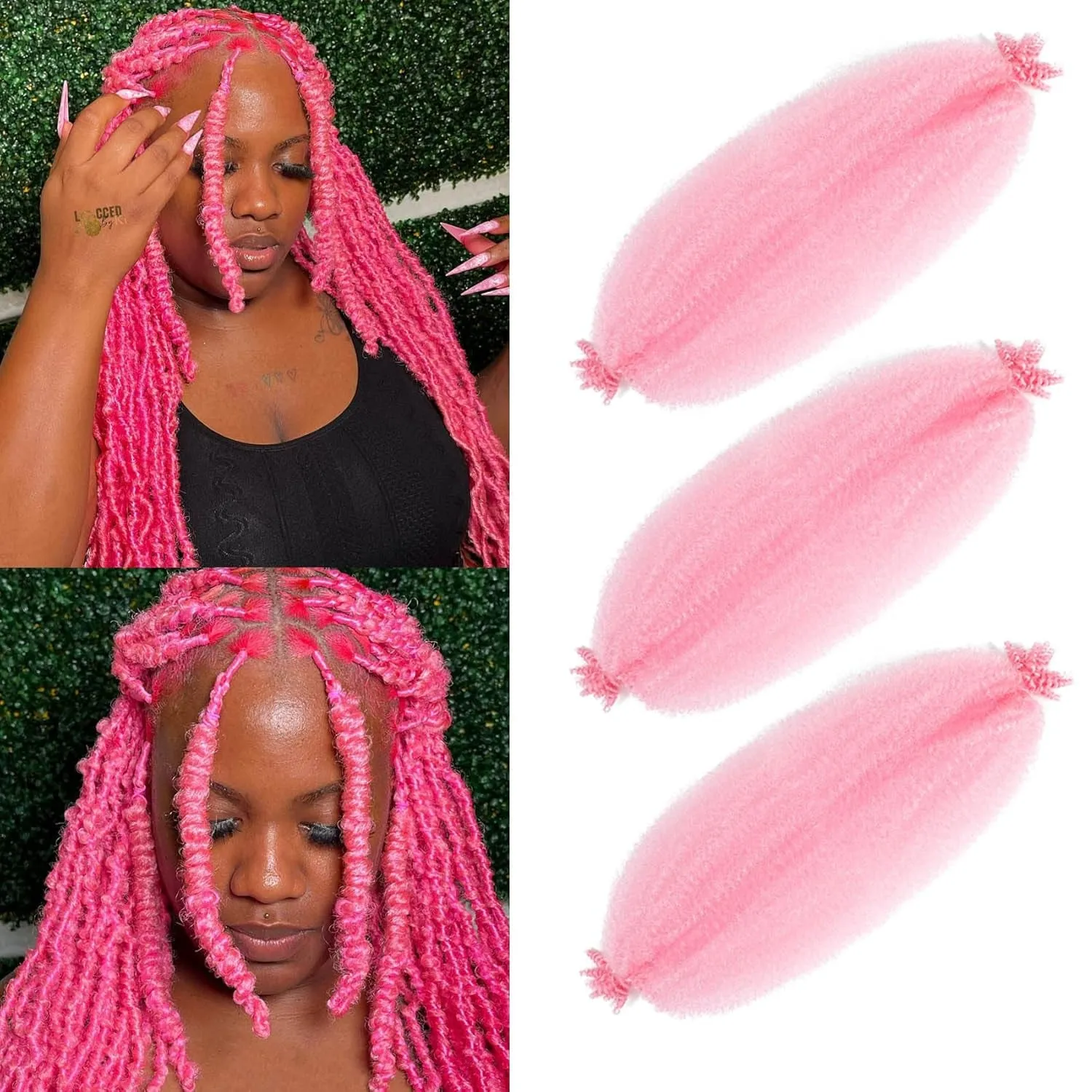 Afro Twist Hair 24 Inch 3 Packs, Springy Afro Twist Hair Pre Fluffed Spring Twist Hair Pre Stretched Wrapping Hair for Soft Locs Hair Extensions (24 Inch (Pack of 3), 1B#)