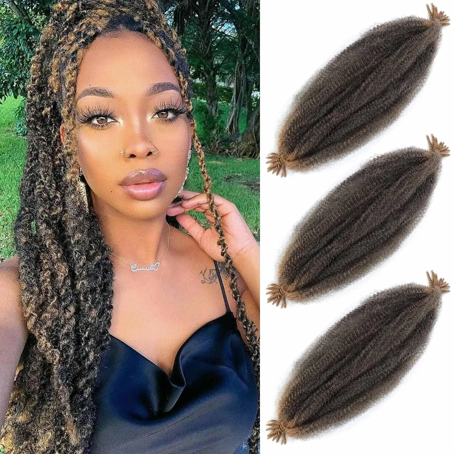 Afro Twist Hair 24 Inch 3 Packs, Springy Afro Twist Hair Pre Fluffed Spring Twist Hair Pre Stretched Wrapping Hair for Soft Locs Hair Extensions (24 Inch (Pack of 3), 1B#)
