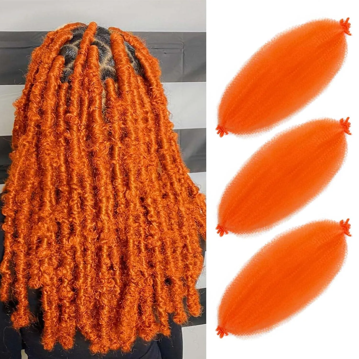 Afro Twist Hair 24 Inch 3 Packs, Springy Afro Twist Hair Pre Fluffed Spring Twist Hair Pre Stretched Wrapping Hair for Soft Locs Hair Extensions (24 Inch (Pack of 3), 1B#)