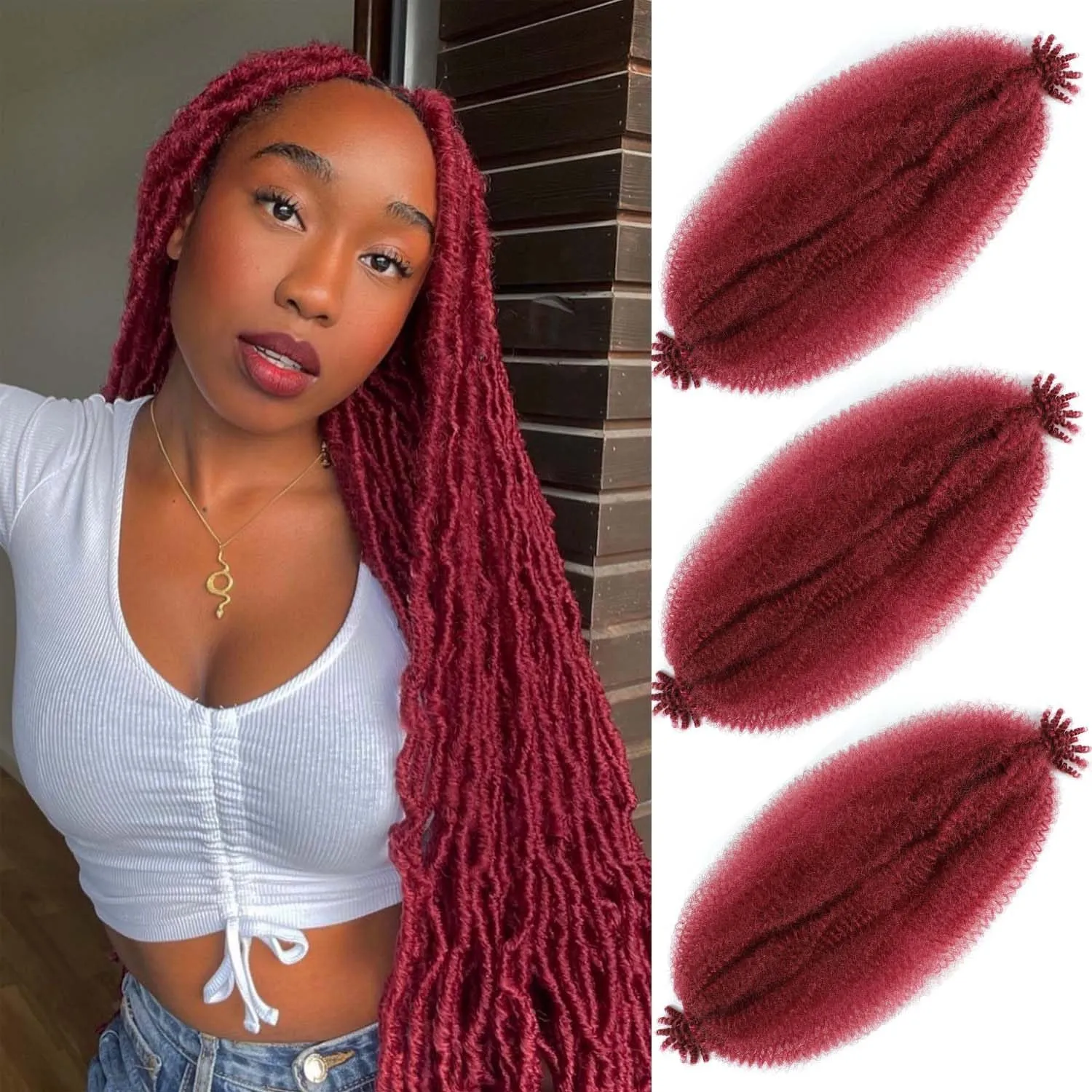 Afro Twist Hair 24 Inch 3 Packs, Springy Afro Twist Hair Pre Fluffed Spring Twist Hair Pre Stretched Wrapping Hair for Soft Locs Hair Extensions (24 Inch (Pack of 3), 1B#)
