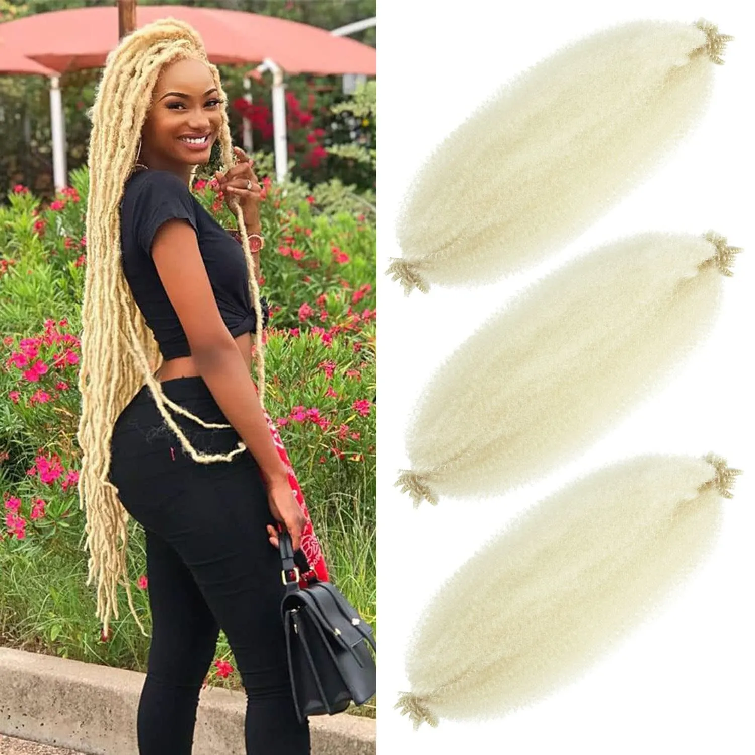 Afro Twist Hair 24 Inch 3 Packs, Springy Afro Twist Hair Pre Fluffed Spring Twist Hair Pre Stretched Wrapping Hair for Soft Locs Hair Extensions (24 Inch (Pack of 3), 1B#)