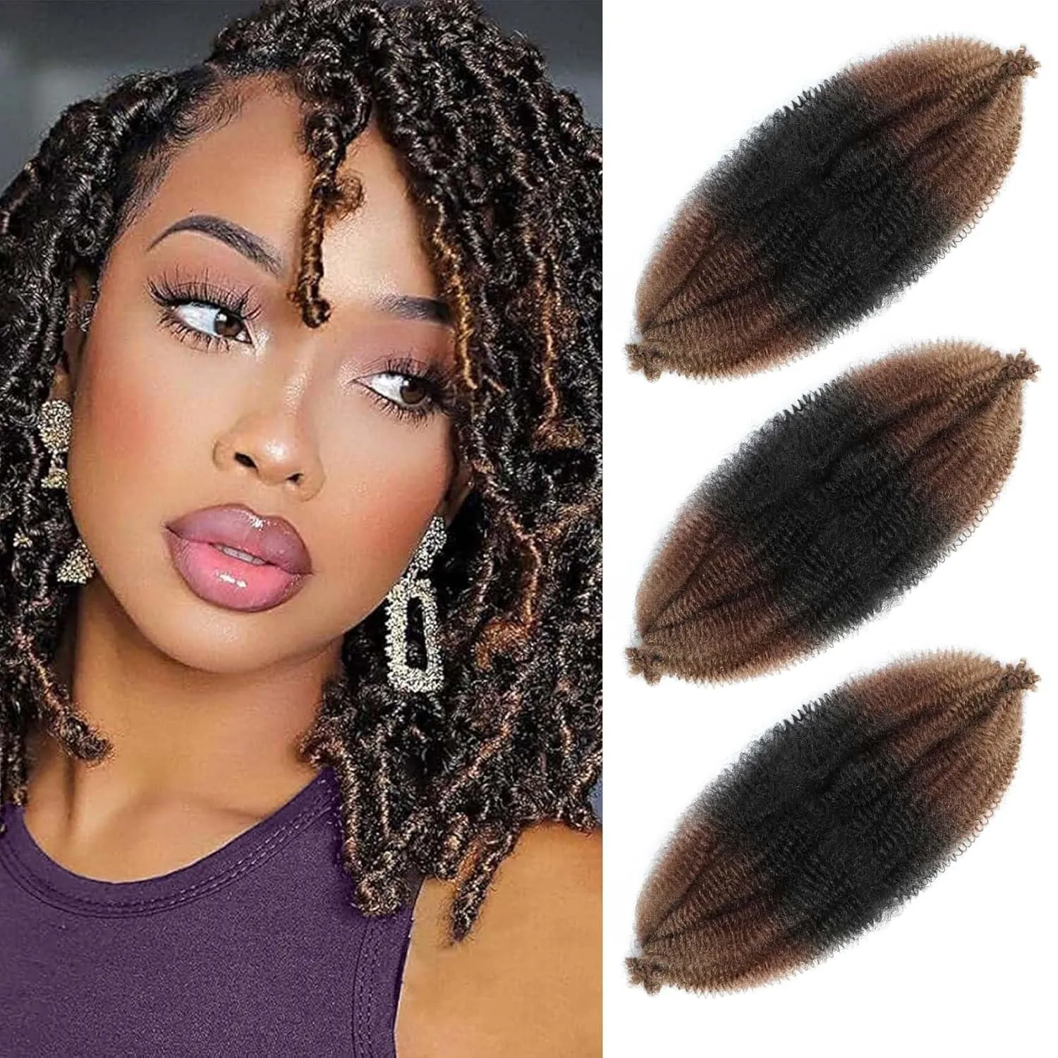 Afro Twist Hair 24 Inch 3 Packs, Springy Afro Twist Hair Pre Fluffed Spring Twist Hair Pre Stretched Wrapping Hair for Soft Locs Hair Extensions (24 Inch (Pack of 3), 1B#)