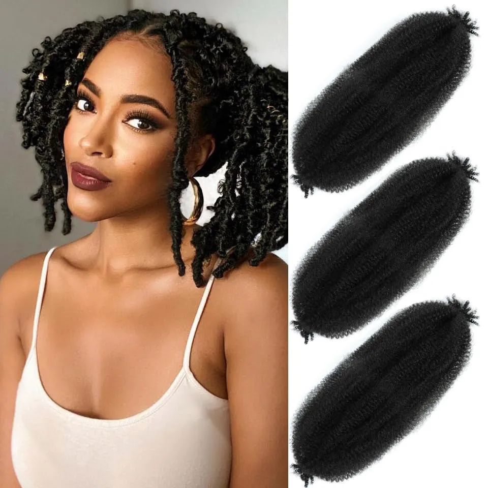 Afro Twist Hair 24 Inch 3 Packs, Springy Afro Twist Hair Pre Fluffed Spring Twist Hair Pre Stretched Wrapping Hair for Soft Locs Hair Extensions (24 Inch (Pack of 3), 1B#)