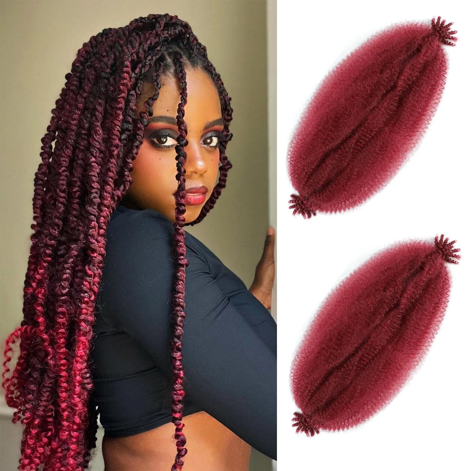 Afro Twist Hair 24 Inch 3 Packs, Springy Afro Twist Hair Pre Fluffed Spring Twist Hair Pre Stretched Wrapping Hair for Soft Locs Hair Extensions (24 Inch (Pack of 3), 1B#)