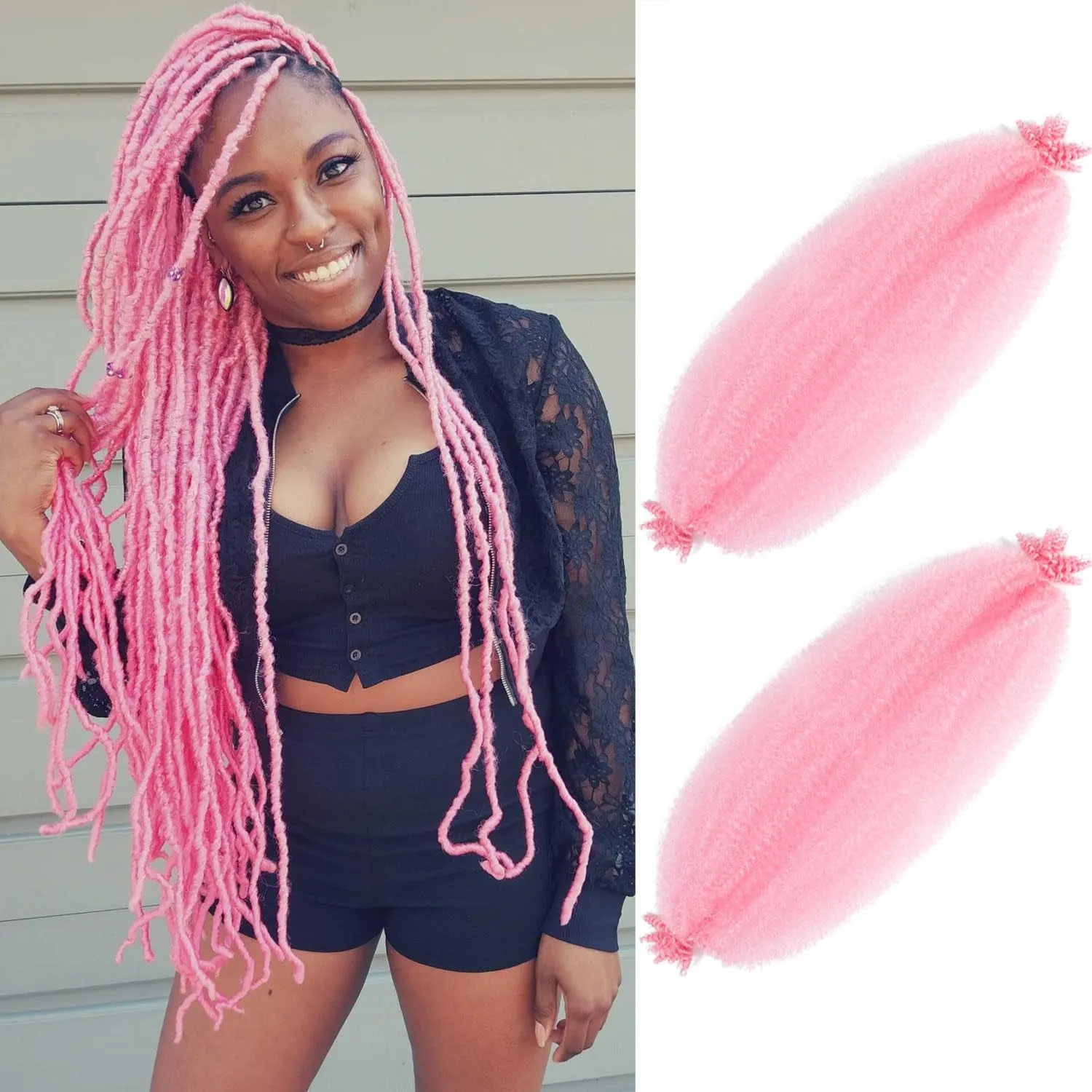 Afro Twist Hair 24 Inch 3 Packs, Springy Afro Twist Hair Pre Fluffed Spring Twist Hair Pre Stretched Wrapping Hair for Soft Locs Hair Extensions (24 Inch (Pack of 3), 1B#)