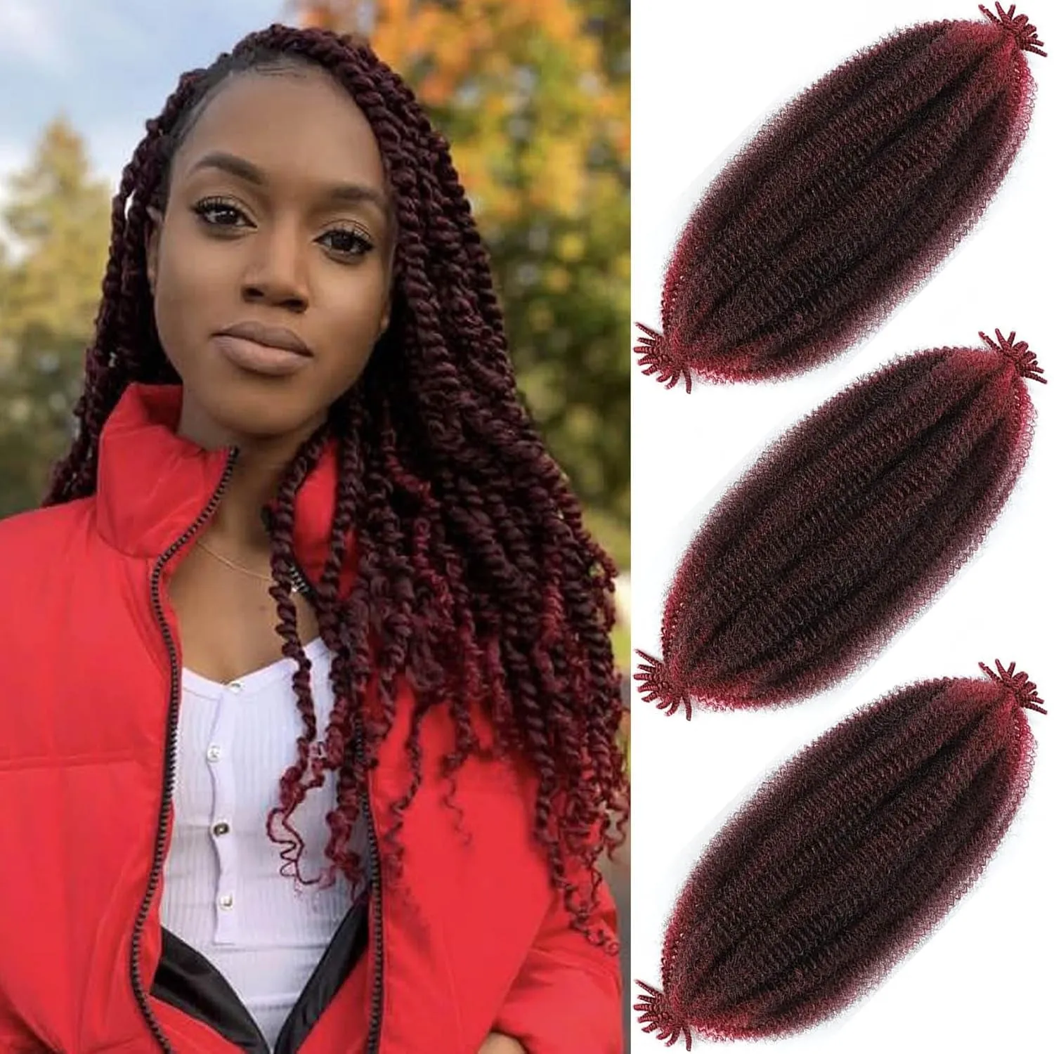 Afro Twist Hair 24 Inch 3 Packs, Springy Afro Twist Hair Pre Fluffed Spring Twist Hair Pre Stretched Wrapping Hair for Soft Locs Hair Extensions (24 Inch (Pack of 3), 1B#)