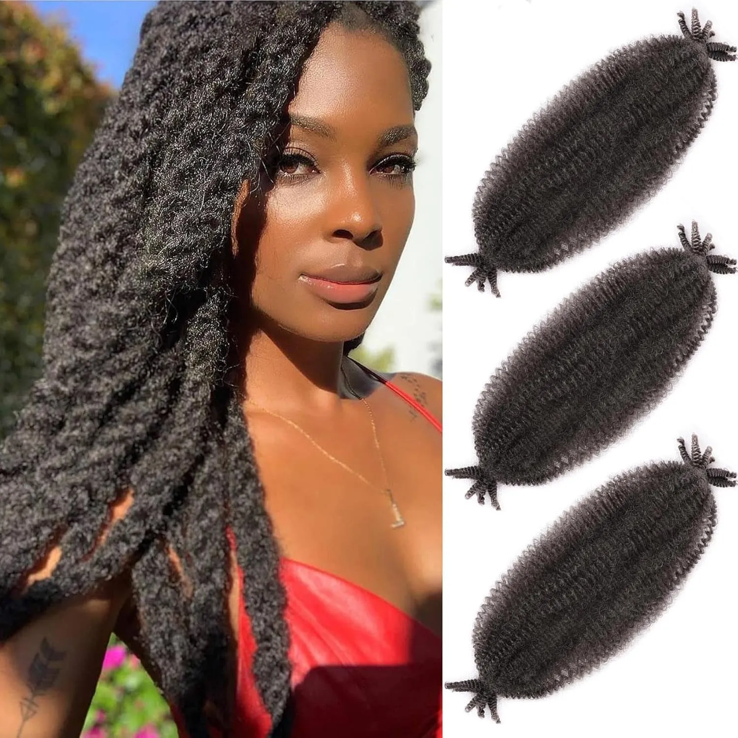 Afro Twist Hair 24 Inch 3 Packs, Springy Afro Twist Hair Pre Fluffed Spring Twist Hair Pre Stretched Wrapping Hair for Soft Locs Hair Extensions (24 Inch (Pack of 3), 1B#)