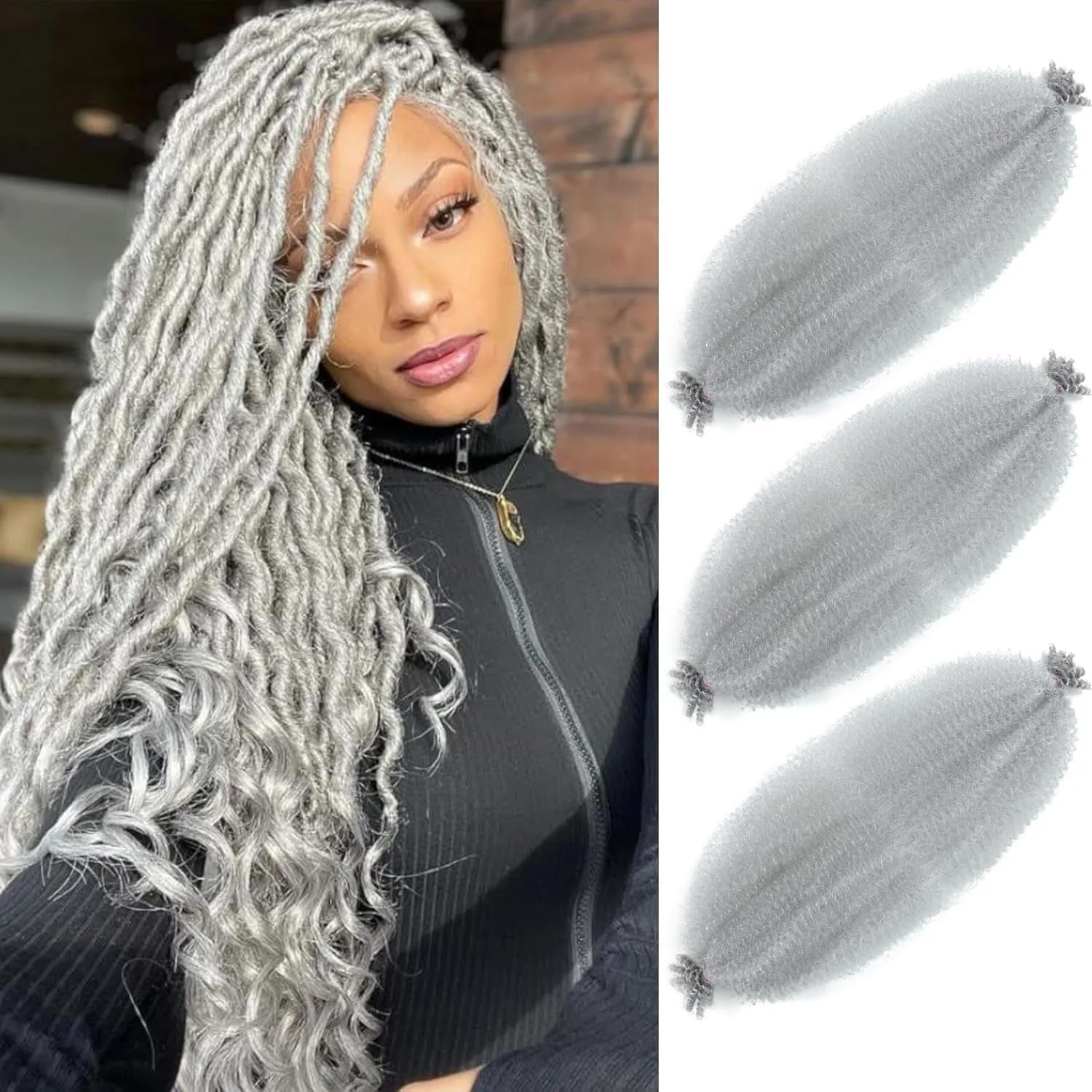 Afro Twist Hair 24 Inch 3 Packs, Springy Afro Twist Hair Pre Fluffed Spring Twist Hair Pre Stretched Wrapping Hair for Soft Locs Hair Extensions (24 Inch (Pack of 3), 1B#)