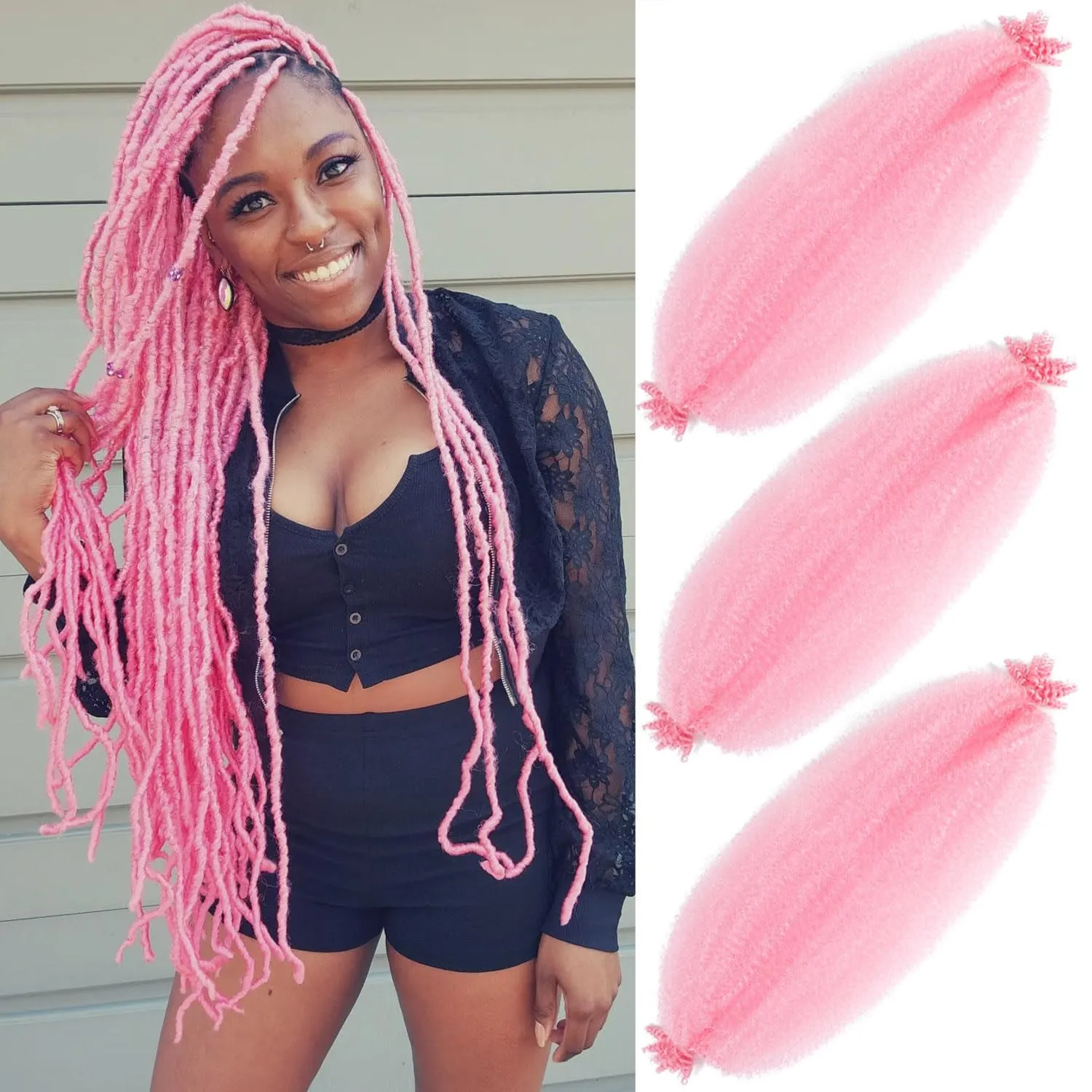 Afro Twist Hair 24 Inch 3 Packs, Springy Afro Twist Hair Pre Fluffed Spring Twist Hair Pre Stretched Wrapping Hair for Soft Locs Hair Extensions (24 Inch (Pack of 3), 1B#)
